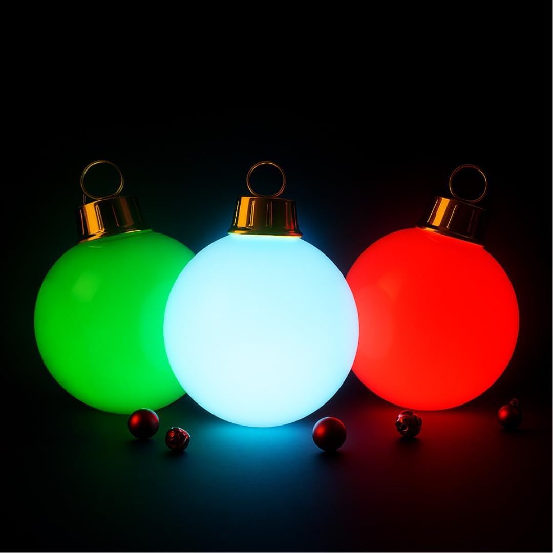 HoliGlow 3-Pack Giant Light-Up Christmas Ornaments – 3 20" LED Red, Green, & White Outdoor Decorations /