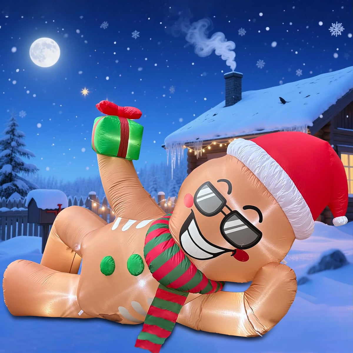9.2 FT Inflatables Lying Gingerbread Man Outdoor Decorations, Blow Up Giant Inflatables Sleeping Gingerbread