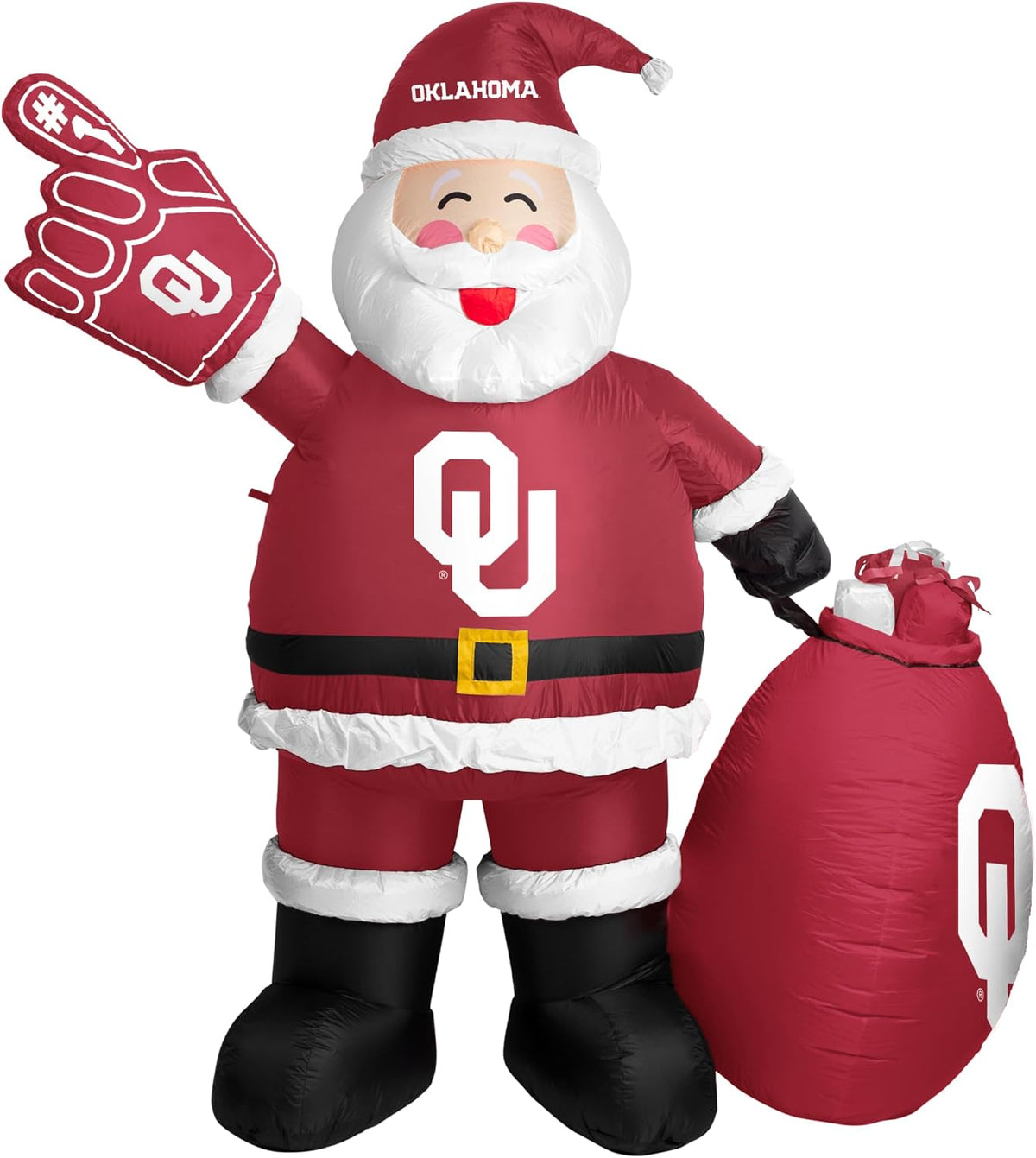 Logo Brands NCAA Oklahoma Sooners 7ft Inflatable Santa – Easy Inflation with 12V Blower, LED Lights for