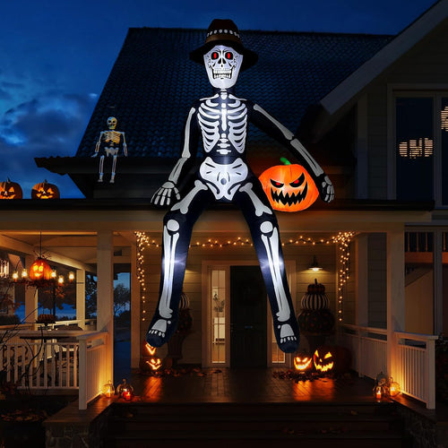 10FT Scary Halloween Inflatables Outdoor, Giant Sitting Skeleton Inflatable / Sitting Skeleton Inflatable,