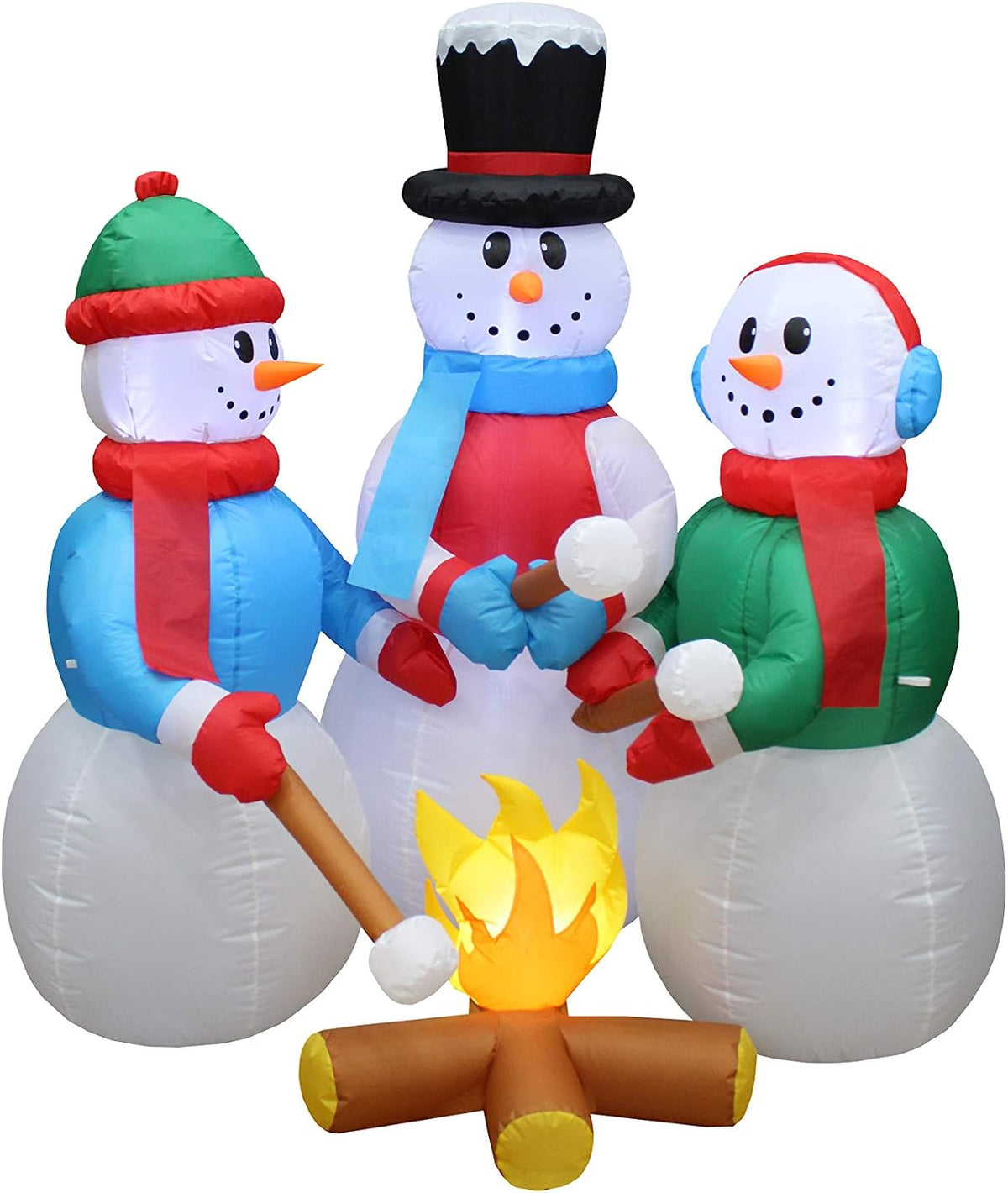 5 FT Christmas Inflatable Snowmen Campfire Roasting Marshmallows / LED Lights, Outdoor Indoor, Blow Up Lawn