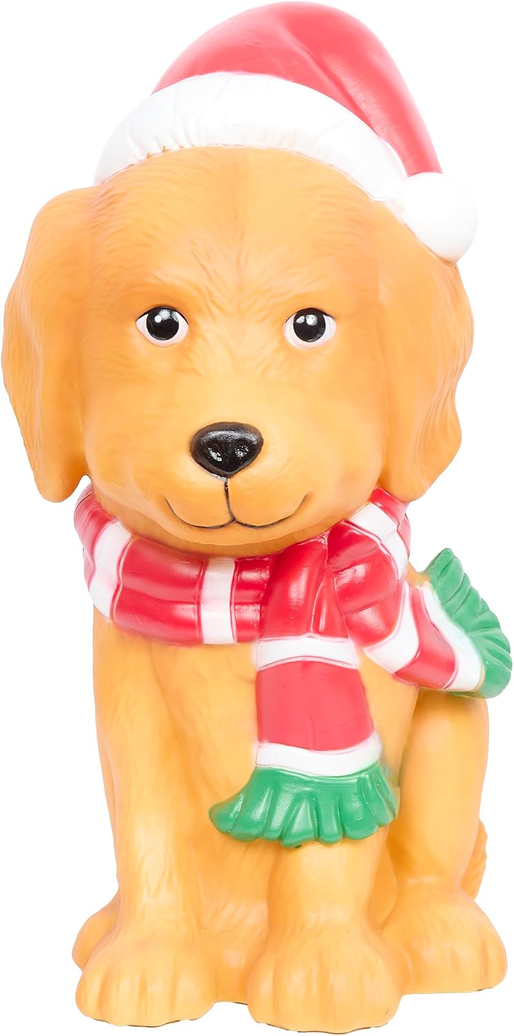 Alpine Corporation LAJ118 24" Golden Retriever Dog with Santa Hat and LED Lights, Lighted Christmas Holiday