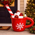 RattanView 26x14 Christmas Hot Cocoa Mug, Cute Red Porch Decoration / Snowflake Design with Marshmallow Candy