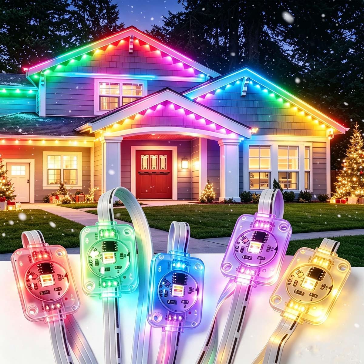 brianvikey 200FT RGB Permanent Outdoor Lights / IP67 Waterproof, Smart LED Christmas Lights, App & Remote