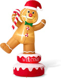 Glitzhome 6FT Inflatable Rotating Gingerbread Man with LED Lights, Christmas Yard Decoration with Candy Cane
