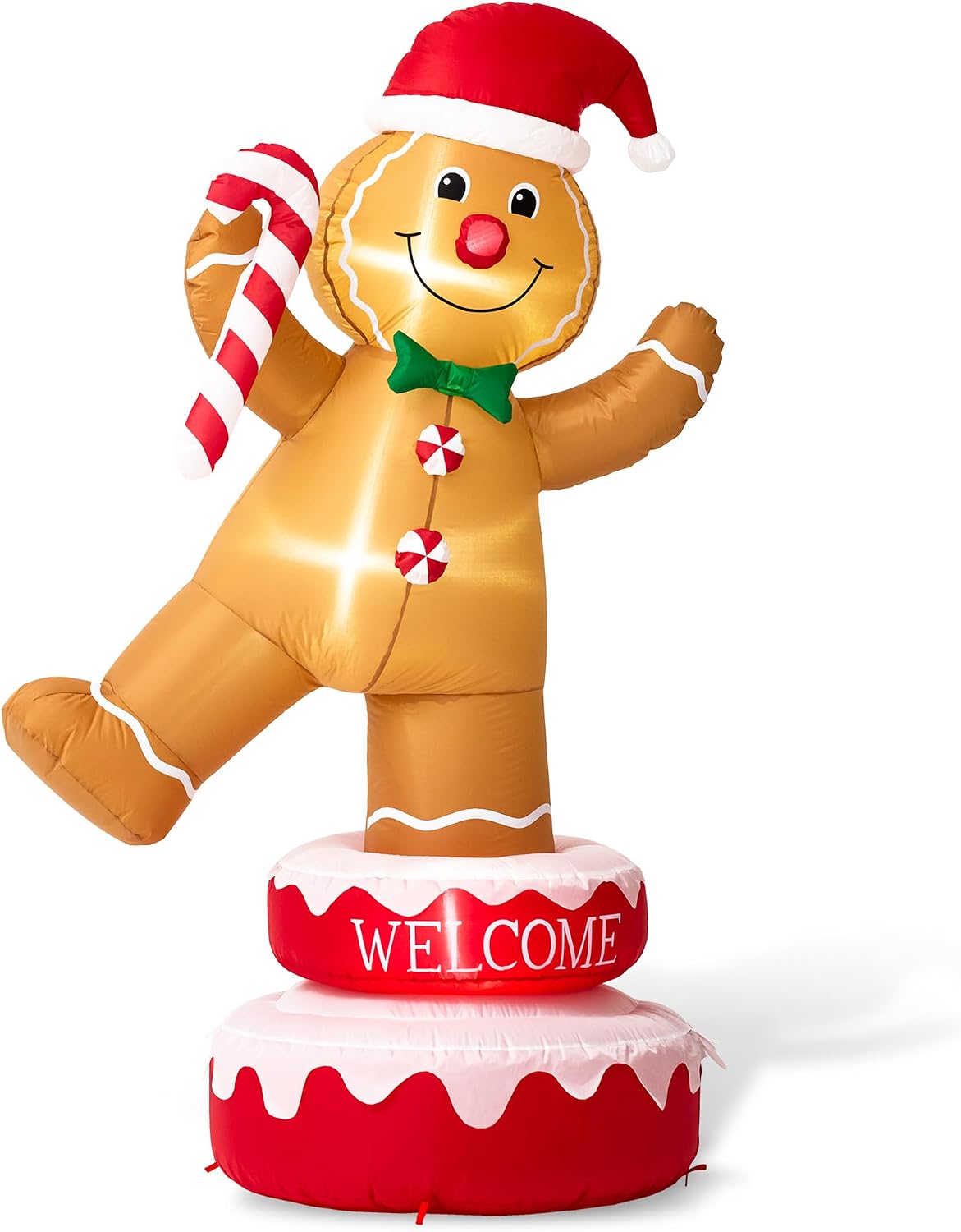 Glitzhome 6FT Inflatable Rotating Gingerbread Man with LED Lights, Christmas Yard Decoration with Candy Cane