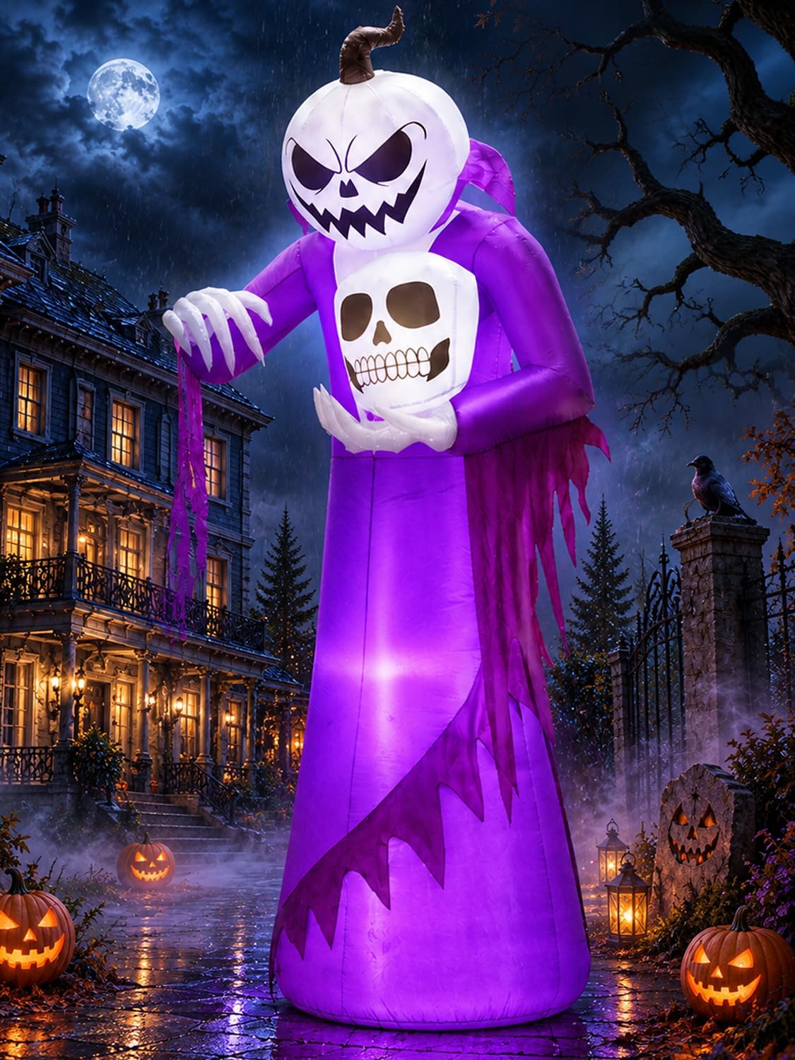 12FT Giant Halloween Inflatables Decorations Outdoor Pumpkin Ghost Wizard / inflatable ghost Spooky Blow Ups Yard Decorati...