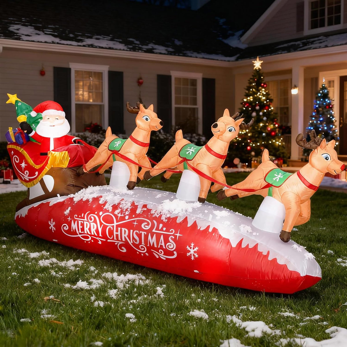 ZPISF 10 FT Santa Sleigh with Reindeer Christmas Inflatables Outdoor Decorations, Christmas Blow Up Yard Decorations for G...