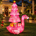 7 FT Pink Flamingo Christmas Inflatable Outdoor Decoration with Built-in LED Lights, Tropical Christmas Tre