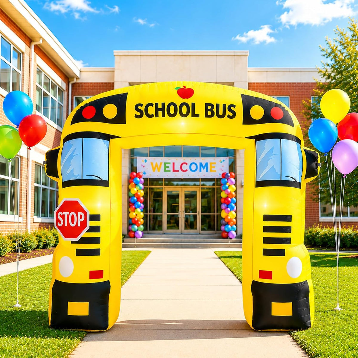 6.8 Ft School Bus inflatables Arch Welcome Back to School Inflatable Arch / with LED Light,Colorful Bus Blow