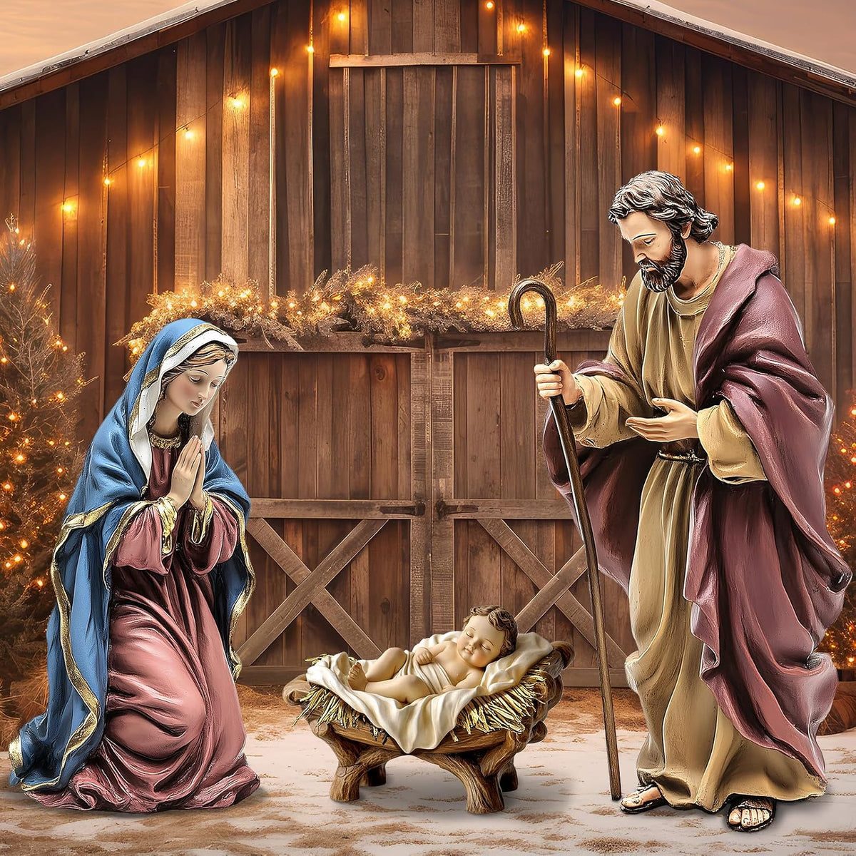 Shimeyao 3 Pcs Metal Christmas Outdoor Nativity Scene Set, 54.3 Inch / Large Christian Nativity Scene Yard