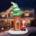 9FT Inflatable Christmas Tree with Santa Claus Blow Up Christmas Tree House with Wreath for Outdoor