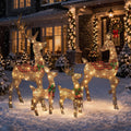 4-Piece 3D Lighted Christmas Deer Family Outdoor Decorations, Large Gold Rattan-Look Reindeer Set with 188 Warm White Ligh...