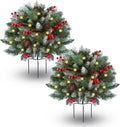 2 Pack Artificial Christmas Urn Filler, Pre-lit Lighted Christmas Tree / 8 Lighting Modes, 6-On/18-Off Timer, 23 Inch Batt...