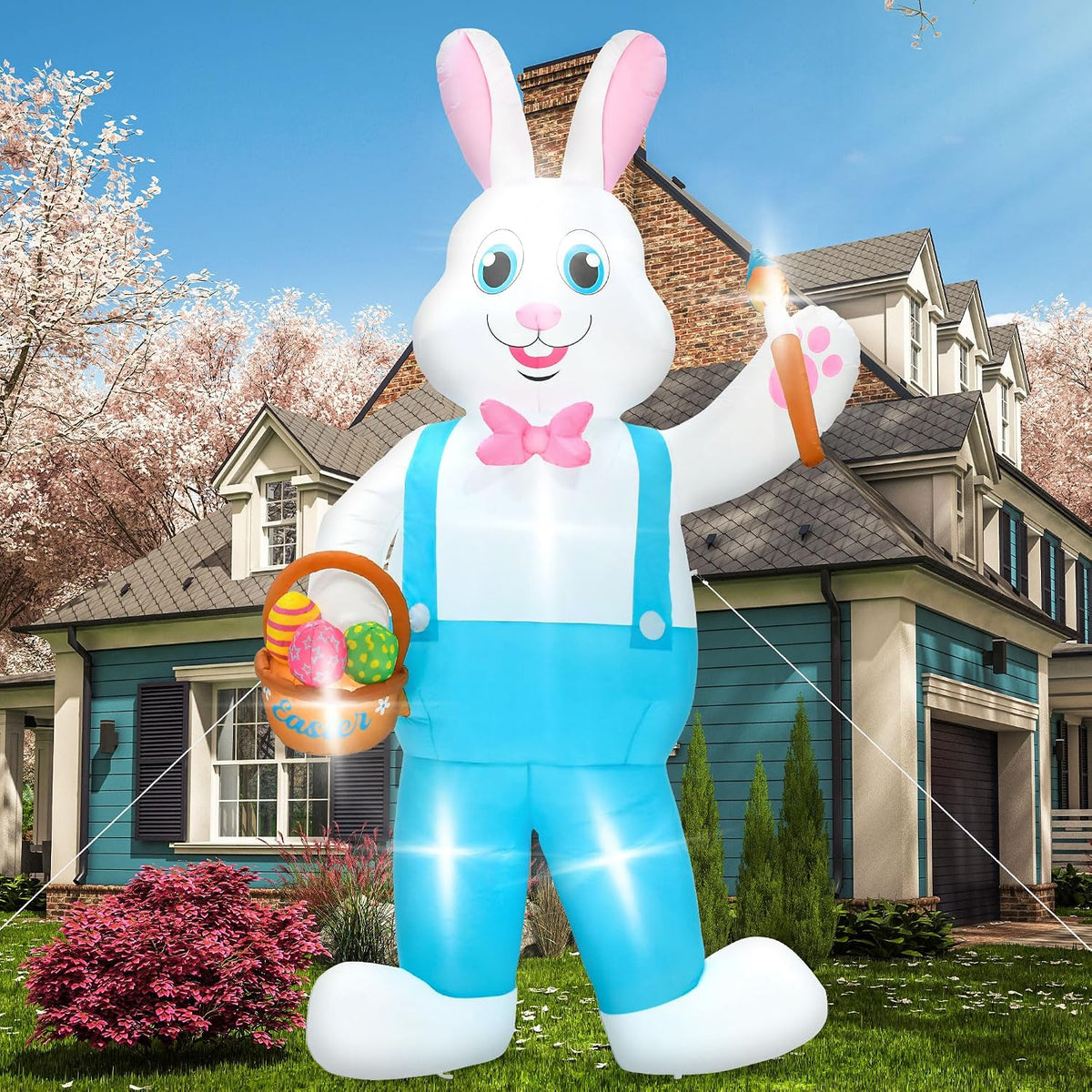 12FT Easter Inflatables Decorations, Huge Bunny Inflatable Outdoor, Lighted Blow Up Standing Easter Rabbit